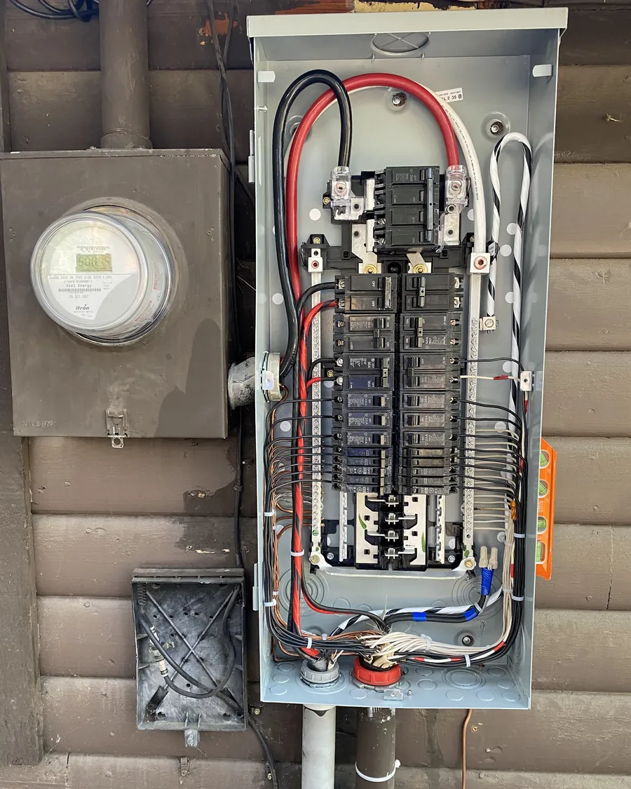 Outdoor breaker panel on a log home